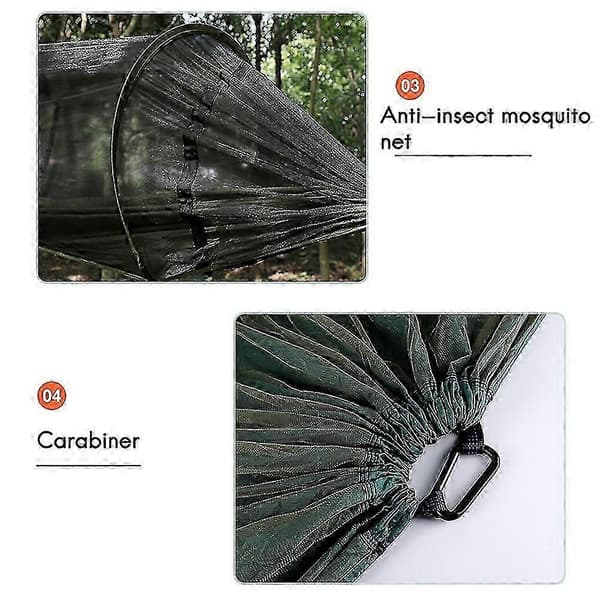 Campinghængekøje med net til vandreture, camping, camouflage