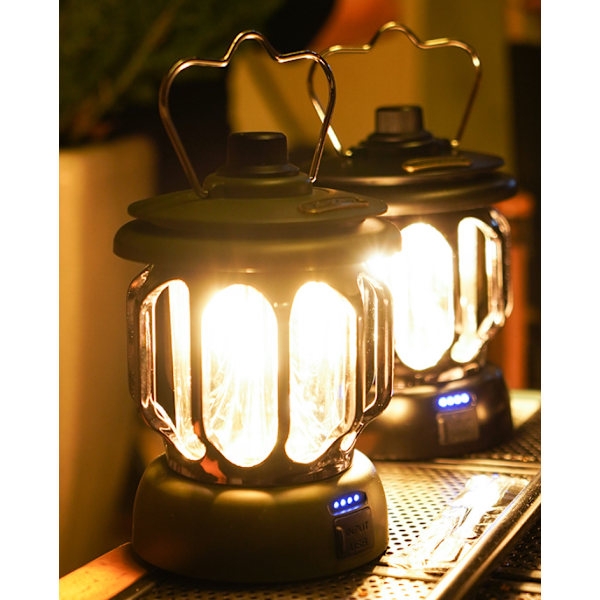 LED Ulkovalaisin Retrolamppu Kannettava Telttavalaisin USB-latauksella Ulkokäyttöön (Musta)
