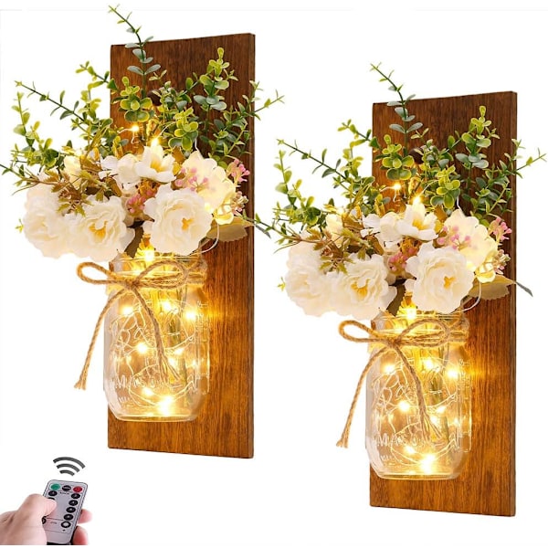 Rustika Vägglampor, Design med Fjärrkontroll, LED-Lampa, Set om 2, 13*8*33cm,