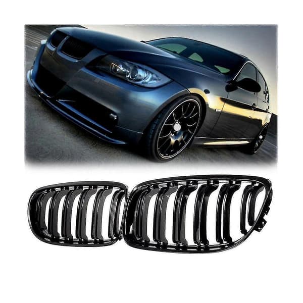 Front Nyregrill Blank 2 Linjer til BMW 3 Serie E90 E91 2009 2010 2011 Sort Black