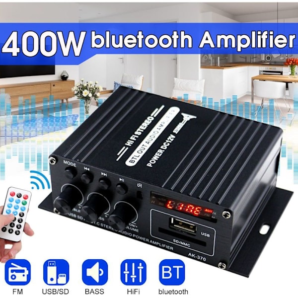 AK370 bluetooth effektförstärkare bil hem 12v