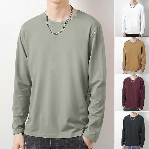 O-hals langærmet T-shirt til mænd efterårstop pullover T-shirts daglig beklædning