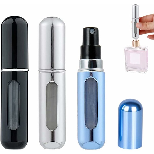 5ml Glas Parfymflaska Flytande Sprayflaska Blank Svart + Blank Silver + Ljusblå
