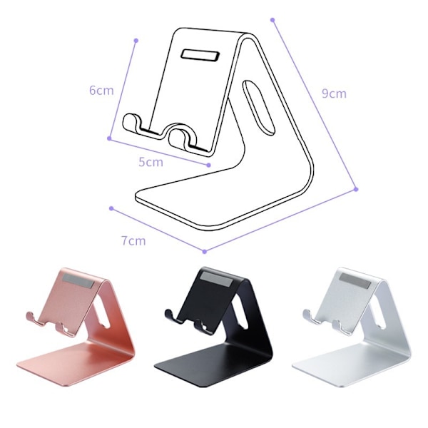 Mobiltelefonholder Aluminium Legering Skrivebord Metalholder (Sort),