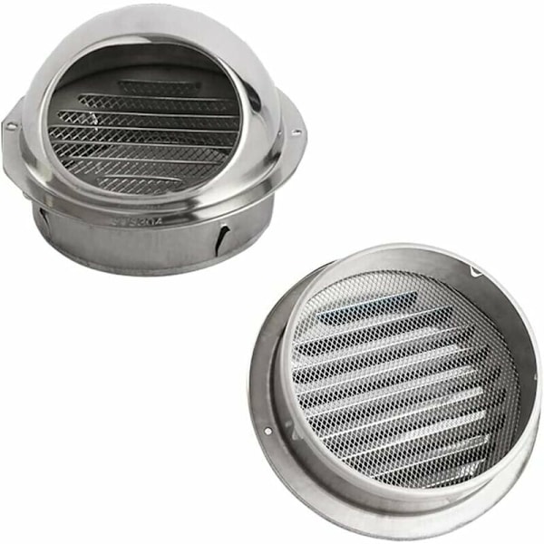 Rund Luftventil Gitter Ventilationsgitter Hætte, Luftventilkanal Rustfrit Stål Ventilationsgitter med Insektnet, 100mm (1 stk)