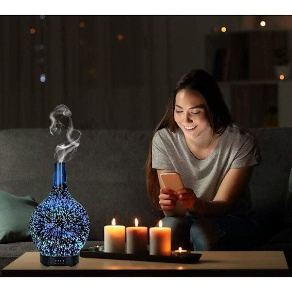 3D Glas Ultraljud Eterisk Olja Diffusers Elektrisk, Tyst Luftfuktare, för Hem Spa Yoga Massage