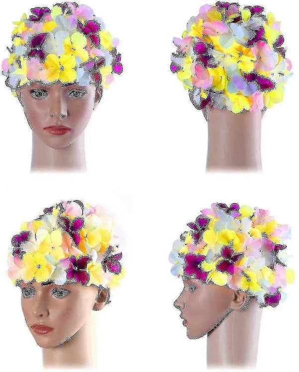 Vandtæt blomstret badehætte til kvinder Retro design svømmetilbehør
