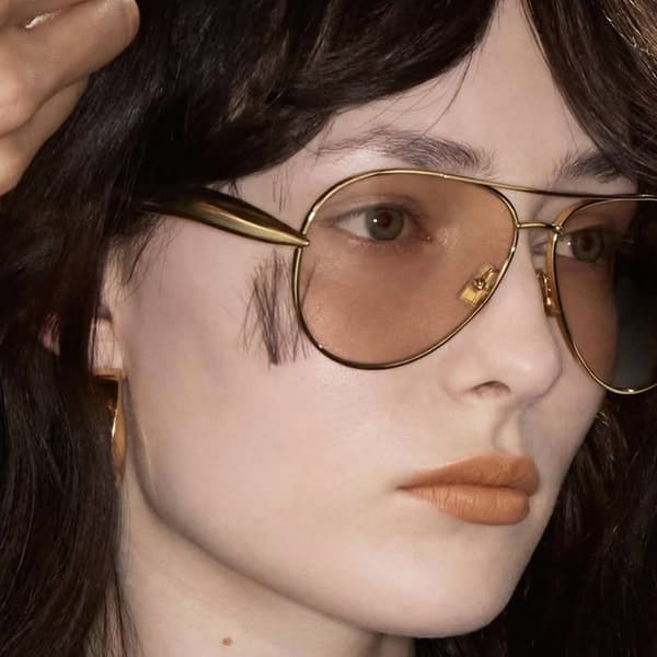 Mode Oversized Dame Solbriller Champagne Linser Metal Ramme c1