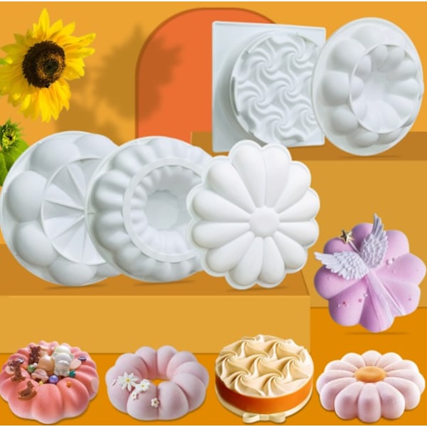 Silikoneform til Moussekage Enkelt Blomst DIY Solsikke Krysantemum Kageform (Krysantemum Form DGM-149 To),