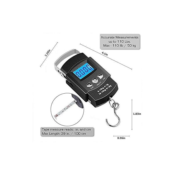 Den sagda elektroniska vågen, bärbar elektronisk våg, krok våg, måttband, engelskt måttband 50KG/10G