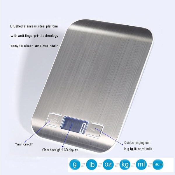 Noggrann Digital Köksvåg & Matvåg för Bakning, 5kg/1g, Rostfritt Stål (SILVER)
