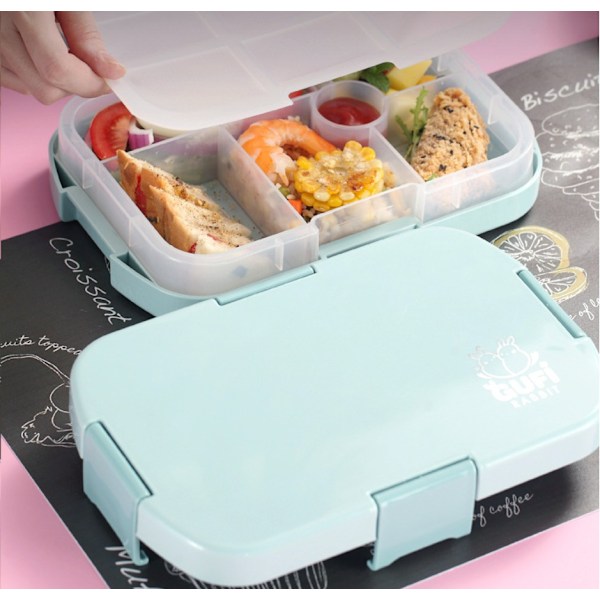 Bärbar Bento-låda med fem fack för barn med lunchlåda Amazon-modell Delad Student Bärbar Lunchlåda (800ml Fyra-fack Blå),