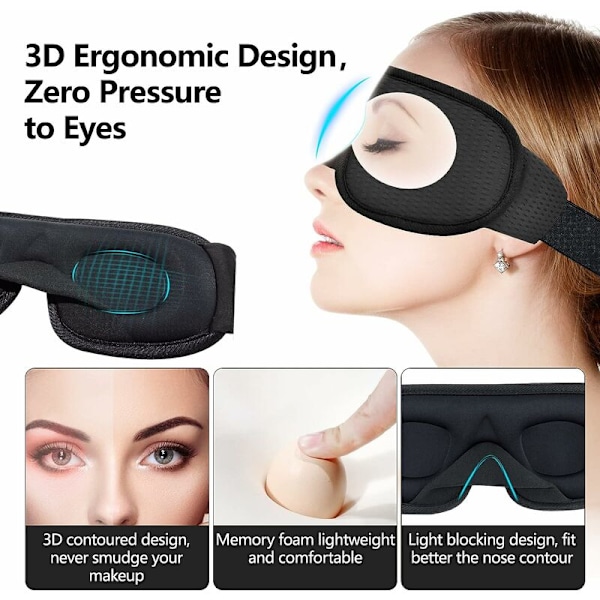 Sovemaske Øjenmaske Blindfold Øjenmaske til Sovning Memory Foam 3D Konturformet Pasform til Mænd Kvinder, Sort