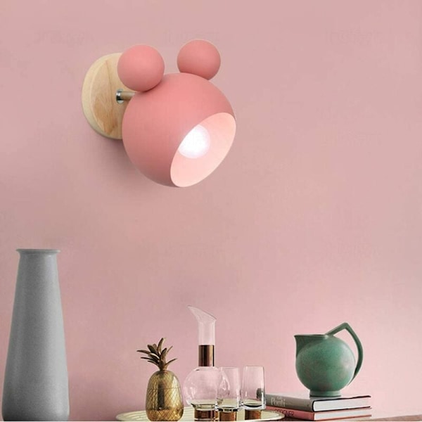 Nordisk Kreativ Macaron Væglampe Simpel Personlighed Soveværelse Mickey Log Mickey-Pink Uden Lyskilde