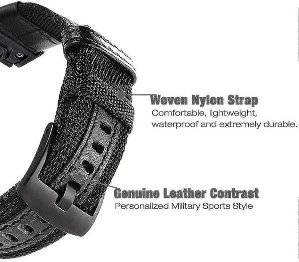 22 mm nylonrem egnet til Garmin Fenix 5/ Fenix 6 (sort)