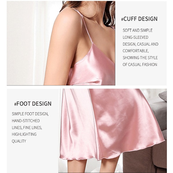 5020B Satinnattlinne Elegant V-ringad Chemise Nattkläder Rosa Rosa L