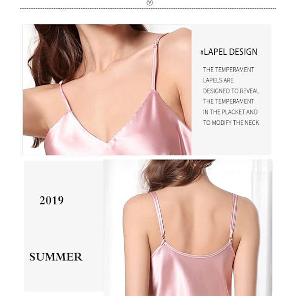 5020B Satinnattlinne Elegant V-ringad Chemise Nattkläder Rosa Rosa L