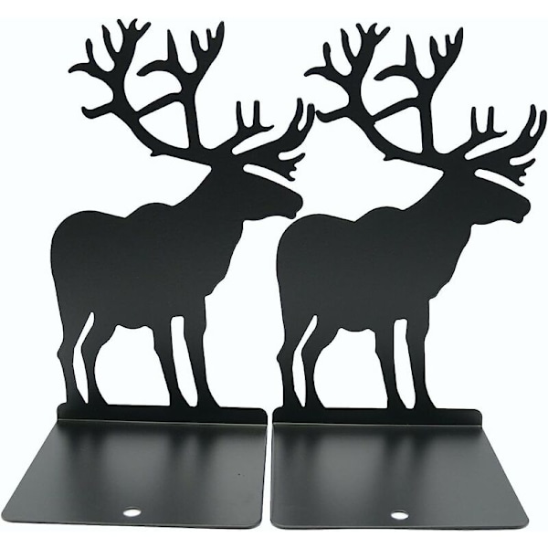 Älg och ren form bokklämma hållare metall järn bokstöd mot hylla färg älg bokhållare [Svart 1 par 2 st]