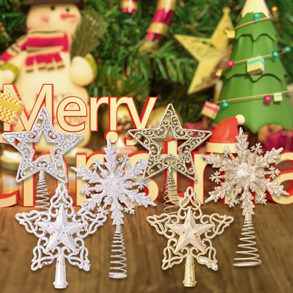 Julgransstjärna Plast Glitterpulver Fancy Toppstjärna Julgran Femuddig Stjärna Snöflinga-C-Guld
