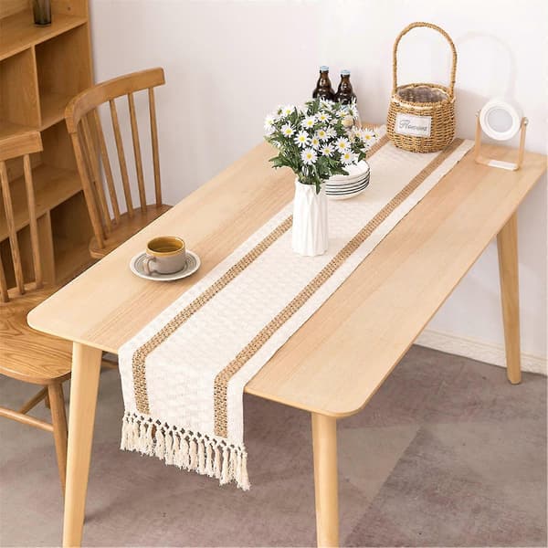 Rustik Boho Bordslöpare Duk Med Fransar För Kök Hem Och Måltid Bröllopsinredning
