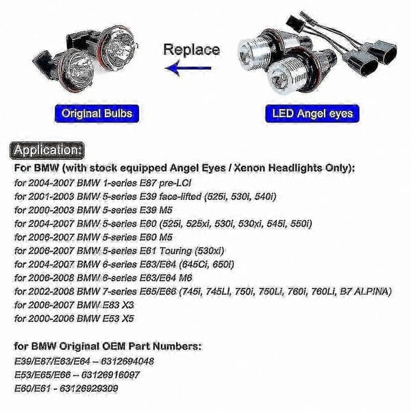 2 st LED Angel Eyes Marker Glödlampor för E39 E53 E60 E61 E63 E64 E65 E66 E87 525i 530i Xi 545i M5 Modeller Röd Red