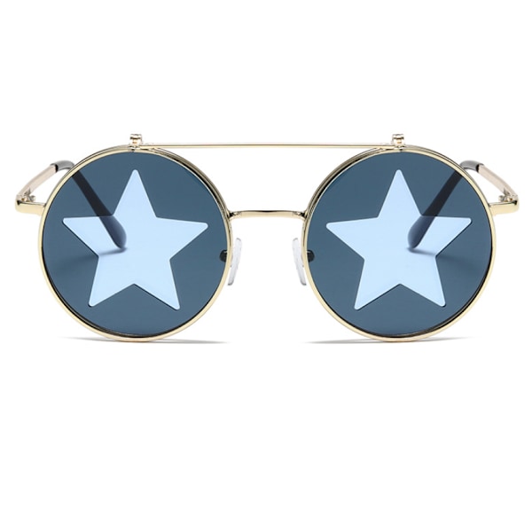 Punk Flip Star Solbriller (Guld Stel Blå Glas)