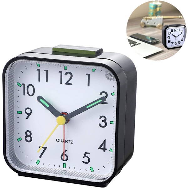 Tyst Icke-Tickande Analog Väckarklocka, Mjuk Väcksignal, Pipsignaler, Volymökning, Snooze- och Ljusfunktioner, Batteridriven, Enkel Inställning, Svart