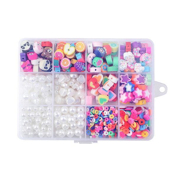 DIY æskesæt med bløde keramiske perler, et sæt sakse, et par transparente tråde, 2 ruller