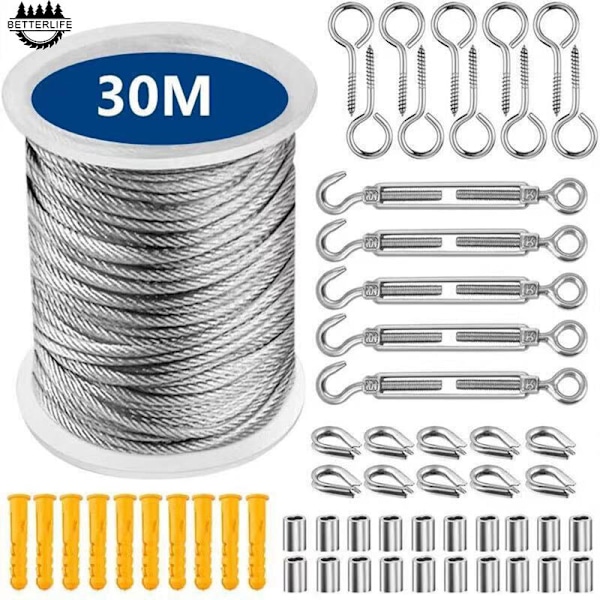 Wire Rope Suspension Kit Vajerlås Sats Fjäderkrok Sats En 30m