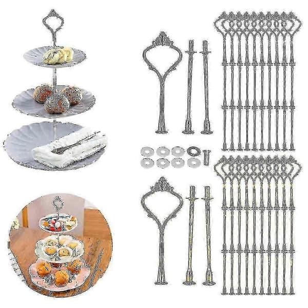 10 sæt etageret bakke hardware til 3-lags kagestativ monteringssæt Silver