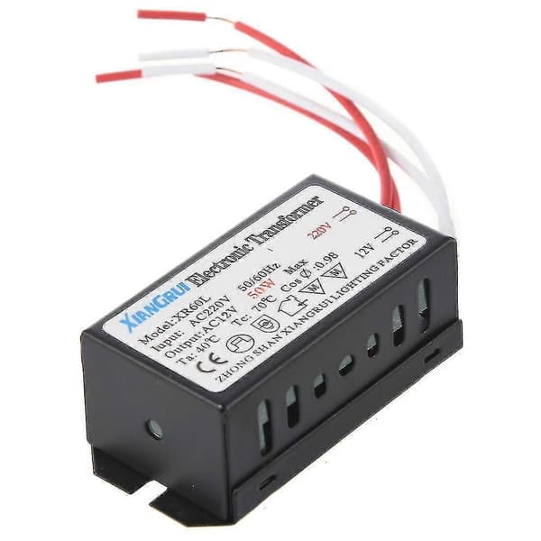 50W Halogen Lys Transformer 12V Udgang 200-250V AC Sort Black