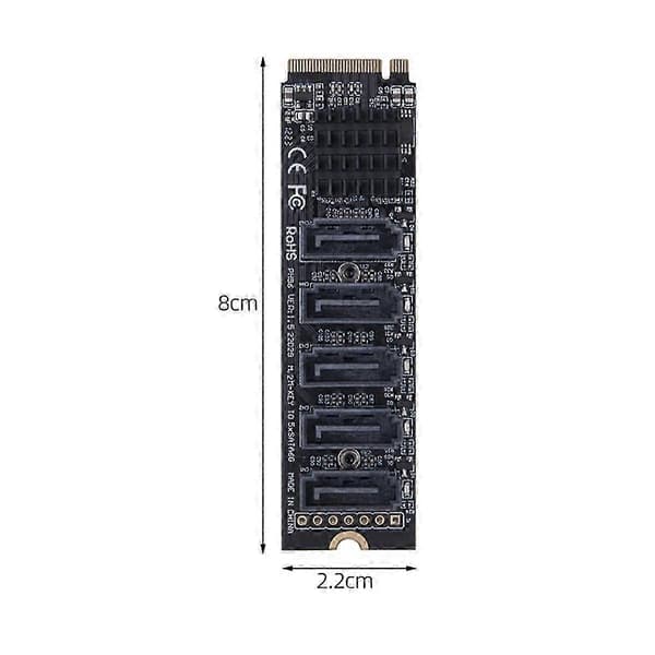 M.2 til SATA-adapter, 6 porte NVME til SATA3.0, M.2 PCI-E M Key Riser.