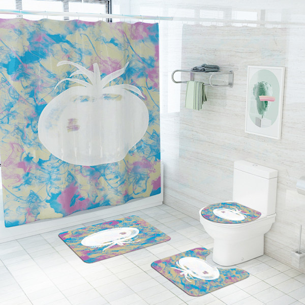 Vesiväri Abstrakti Valkosipuli Suihkuverho Vedenpitävä Paksuuntettu WC-kansi 4 Osainen Liukumaton Tyynynpäällinen Kylpyhuoneeseen, DS1,
