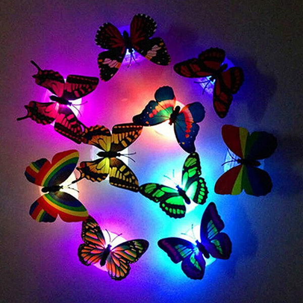 Farverig Glødende Sommerfugl Pastel Natlampe 6 stk