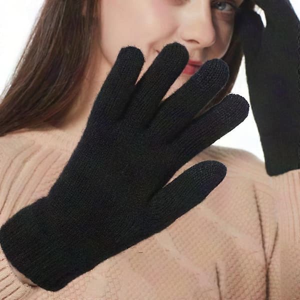 Vinter Varme Ensfarvede Argyle Touchscreen Handsker med Fuld Finger - Sort grå Black gray