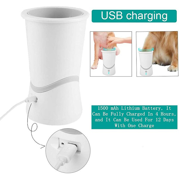Elektrisk tassrengörare för automatisk hundtassrengöring, snabbtvätt med ett klick och 360° roterande USB-mjuka silikonfötter, för katter och hundar