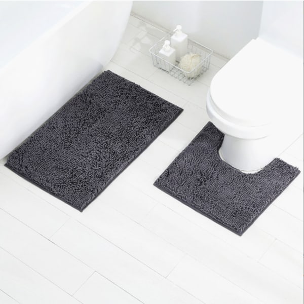 Badrumsmatta Set, 2 Delars Toalettmatta, Chenille Toalettmatta Tjock Absorberande Mjuk Halkfri för Badrum/Toalett