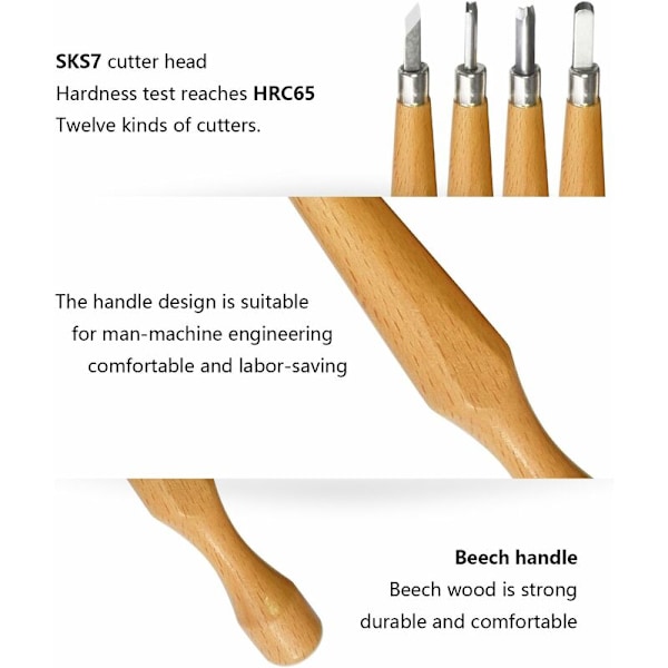 12-delars Snidknivset Handgjort Träsnidknivset 12-delars Snidknivset Kolfiberförpackning