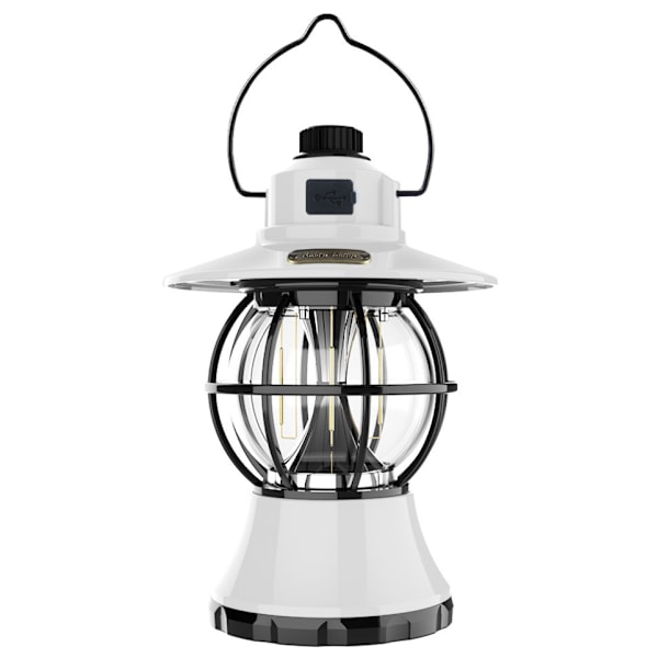 Utomhus Camping Tältlampa Portabel LED Multifunktionell Långvarig Vattentät Retro Hästlampa (1928 Uppladdningsbar Vit)