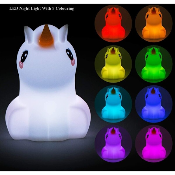 Unicorn Silikon Nattlampa Fjärrkontrollversion av Unicorn Nattlampa USB-laddningsmodell Stöd, Inbyggt 700mAh Litiumbatteri