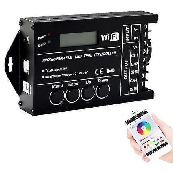 DC 12V 24V WiFi RGB Tidsstyrd Programmerbar LED-kontroller TC421 5 kanaler 20A Gemensam Anod Programmerbar