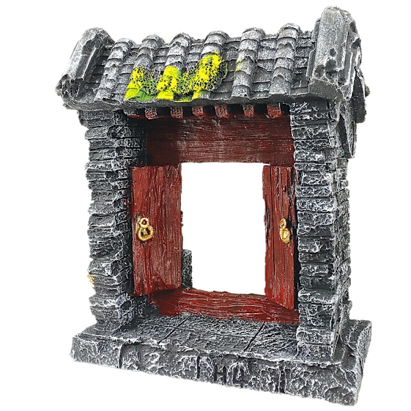 Akvarium Fisketank Landskabspleje Dør Retro Gårdhave Resin Dekorativt Håndværk (H4 Gårdhavedør, 12*7*15cm),