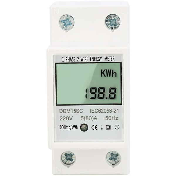 Enfas LCD Digital Display Energimätare 5-80A 220V 50Hz KWh Strömförbrukningsmätare DDM15SC