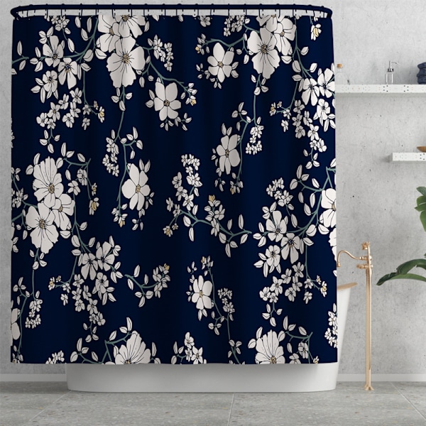 Liten fräsch blommönstrad serie rosa toalettgolvmatta polyester duschdraperi fyrdelad, A5,