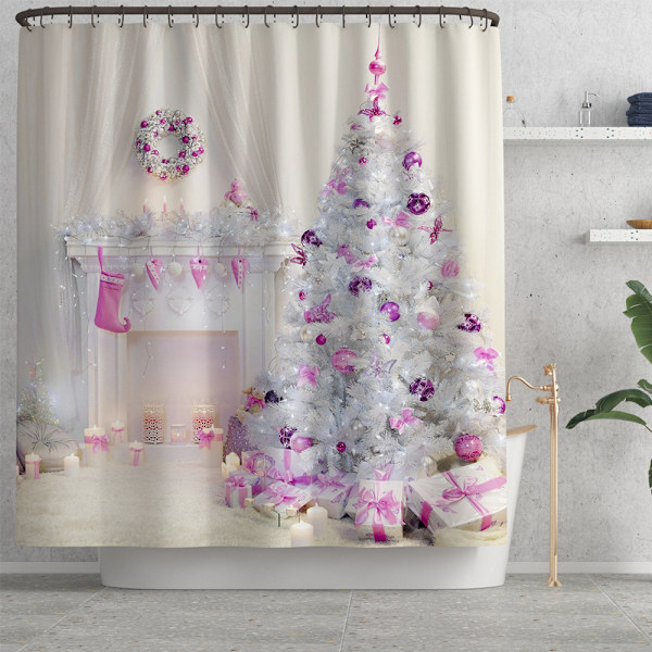 Eldstad Julgran Duschdraperi Golvmatta Matta Fyrdelad Polyester 3D Digitaltryck, SD5,
