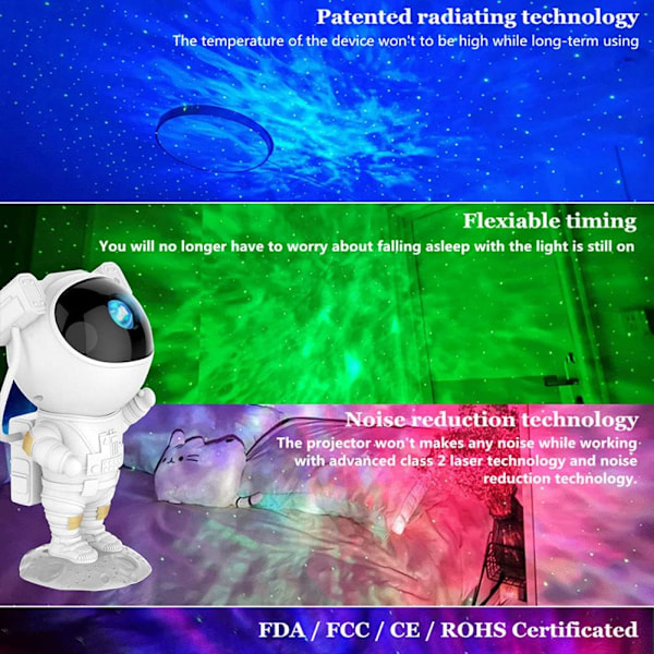 Astronaut Galaxy Stjerneprojektor Stjerneprojektionslampe Havbølge Natlys til Børn Kreativ Gave Soveværelsesdekoration Hovedbelysning,