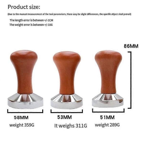 Kaffetamper Træ Rustfrit Stål Base Velegnet til Espressomaskine Tilbehør 53mm