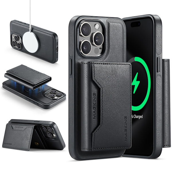 M2 magneettinen lompakkokotelo iPhone 16 - Puhelimelle - Musta