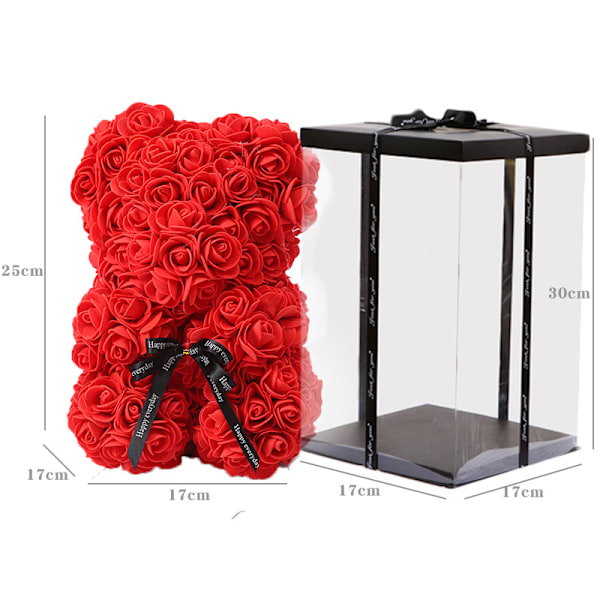 Alla hjärtans dag-present, 25 cm Kreativ Rosbjörn, Romantisk Bubbelkrambjörn (Röd Presentförpackning),