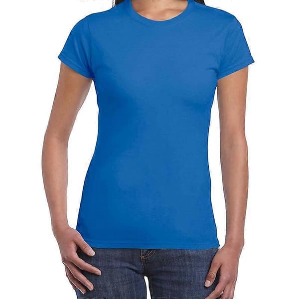 Dame Premium Basic T-shirt Blød Bomuld Kortærmet Rund Hals Solid Top M blå blue M